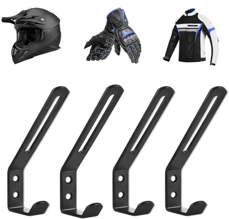 eupdd 4 Pièces Porte Casque Moto: Support Casque Moto, Accessoires Moto Noir, Multifonction pour Casque/Veste/Gants, Installation Murale Garage/Atelier, avec Trous