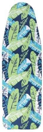 DURA HOME Premium Ironing Board Cover – 2 sizes, 100% Cotton + 3 mm Foam Pad – Heat-Reflective, with Adjustable Drawstring Fastener (Leaves, M (132x48cm))