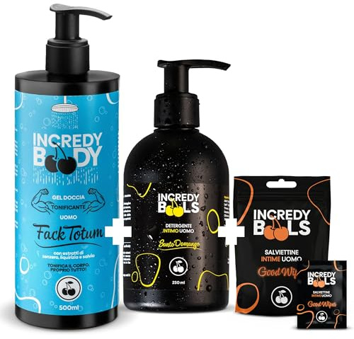 INCREDY BIG PACK – Kit Uomo Cura Completa – Detergente Intimo 250ml, Gel Doccia 500ml, 18 Salviettine Intime – pH 5.5, Profumato, Ipoallergenico – Santo Domango, Fack Totum, Good Wipes