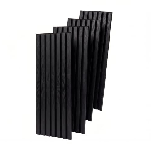 MEBANO. Noir Imitation Bois Lot de 4 Panneaux Acoustiques sur Feutre Noir 30x132 cm Panneaux Muraux Acoustiques Absorption Sonore et Décoration Murale élégante Panneaux Muraux en MDF
