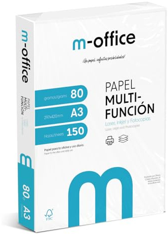 Pack de feuilles A3 80 g, pack de 150 feuilles, papier multifonction pour imprimante jet d'encre et laser, feuilles A3 297 x 420 mm, idéales pour le bureau et la maison · m-office (150 feuilles)