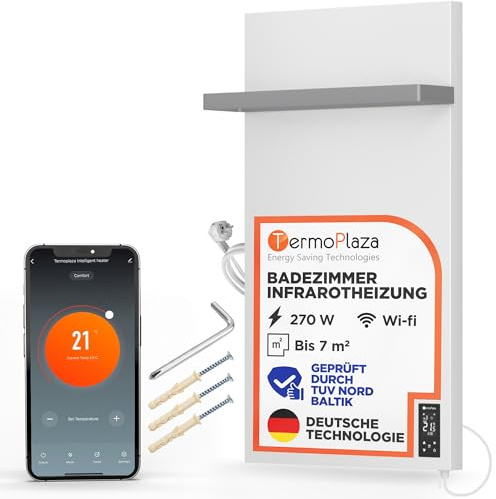 Termoplaza Scaldasalviette Elettrico WiFi Bagno Infrarossi 270 W fino a 7 m² - Pannello Radiante Infrarossi - Termoarredo Elettrico Bagno Basso Consumo - Termosifone Bianco Moderno Verticale