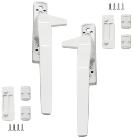 UPVC Window Handles, 2 Pcs White Window Handle Replacement Left and Right Hand Double Glazing Durable Aluminum Alloy for Security for Casement Windows Childproof Locking Mechanism