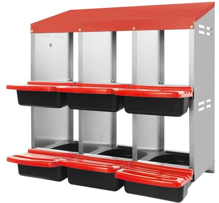 Nistkasten für Hühner mit 6 Fächern, Legebox und Legenest als Hühnernest, Abrollnest aus Verzinktem Stahl für den Hühnerstall und Geflügelstall zum einfachen Eier Sammeln