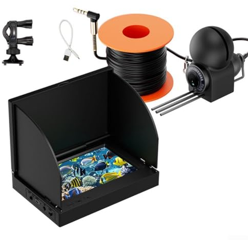 Oniissy 10,9 cm (4,3 Zoll) Fischfinder mit Unterwasserkamera zum Eisfischen, Fluss- und Bootsangeln, High-Definition-Display und echtes Filmmaterial (4,3 IPS + Kamera 20 m)