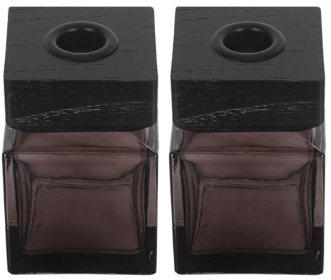 ANDRESLAD 2 Piezas Botellas de Vidrio para Difusor de Aceites Esenciales con Tapa de Madera Frascos Cuadrados Recargables para Fragancia Ambiental Hogar Coche y Hotel Diseño Elegante y