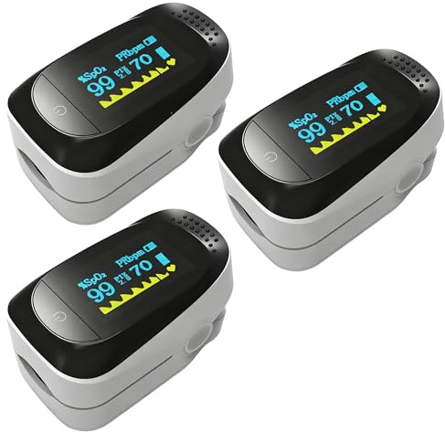 Pulsoximeter,Fingerpulsoximeter,Oximeter ideal zur schnellen Messung der Sauerstoffsättigung (SpO2)-Einfacher Pulsmesser für Erwachsene–OLED Anzeige (B, 3 Stück)