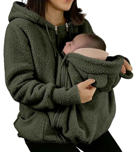 Generico Felpa con Cappuccio 3 in 1 per Marsupio Porta Bebè da Donna, con Cerniera, Cappotto A Canguro, Top per Gravidanza, Porta Bebè, Felpa con Cappuccio in Pile