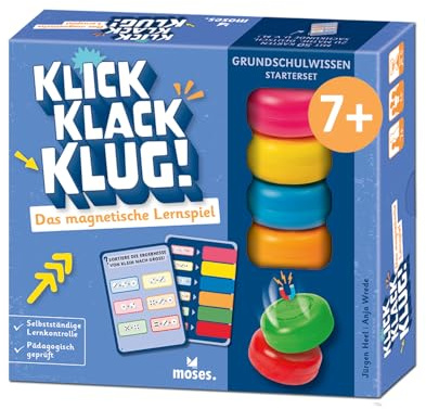 Moses. klick Klack Klug! – Das magnetische Lernspiel für die Grundschule, Starterset mit Magnetturm, pädagogisch geprüftes Spiel, für Kinder ab 7 Jahren, Blau, Grün, Gelb