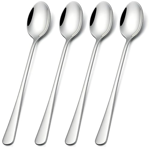 Latte Macchiato Löffel 4er Set, 19,6 cm lang aus Edelstahl, für hohe Gläser, Kaffee, Eis & Dessert – rostfrei, spülmaschinenfest, hochglanzpoliert, ideal für Küche, Café und Gäste