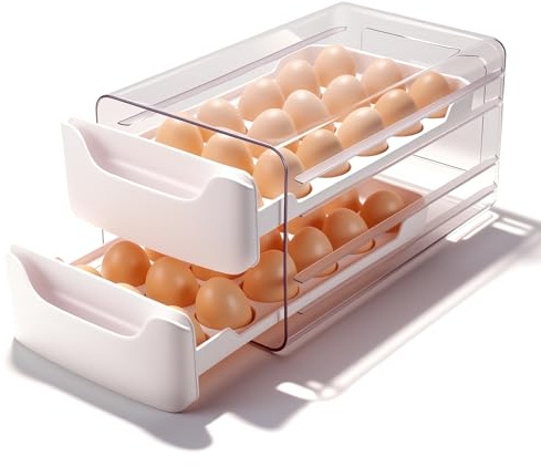 Schikaya Eierbehälter-für-Kühlschrank, Für kleine bis große Eier geeignet | Eierbox für 36 Eier(2 stöckig), Eierhalter Kühlschrank, mit ausziehbarer Schublade, Plastik & Stapelbar, Weiß