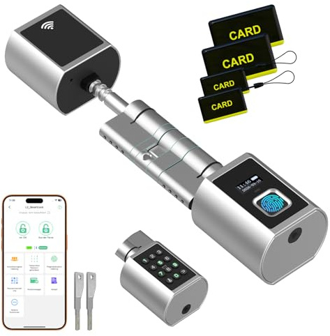 Eseesmart Smart Lock mit WLAN & Bluetooth – Elektronisches Türschloss Fingerabdruck mit Display, Code, RFID & Schlüssel – Verstellbarer Zylinder für Asymmetrische & Standard Türen (60-130mm)