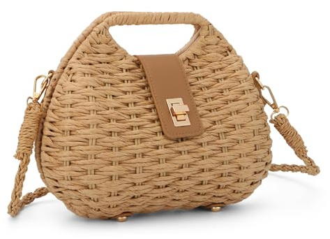 SUKUTU Gewebte Strohtasche mit Umhängeriemen Clutch-Handtaschen für Damen Handgewebte Sommerurlaub-Strandtasche Clutch-Handtasche
