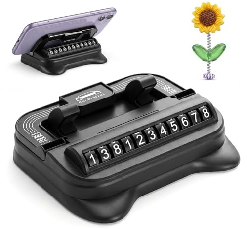 Porta Telefono Auto 360° Girevole Universale con Numero Parcheggio | Supporto Smartphone Auto Universale, Fino a 13mm, Base 360° Girevole, Imbottitura Morbida, Decorazione Girasole