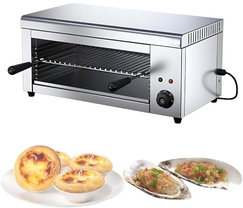 Salamandergrill för hemmabruk, 2000W kommersiell raclette-ostsmältare, bänkgrill 50-300℃, elektrisk ugn för att smälta ost, rostat bröd, smörgåsar, grilla biffar, 2 grillar och 4 höjder