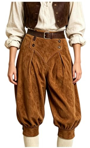 Pantalon Cuir Daim Femme Genou Capri 3/4 Style Médiéval Pirate Traditionnel
