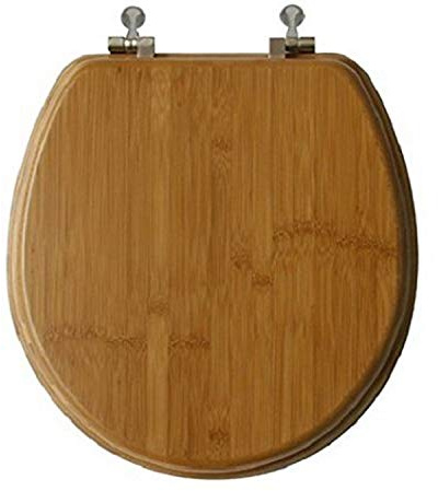 Bamboo Toilet Seat Round w/Brushed Nickel Hinge, Natural Bamboo