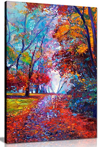 Abstract Contemporary Painting Autumn Forest Canvas Wall Art Picture Print (24x16in)