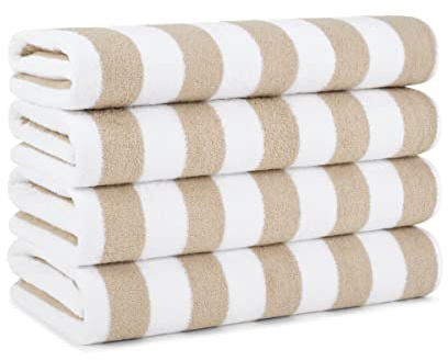 Arkwright LLC California Cabana Striped Oversized Beach Towel | Set of Four Extra Large 30 x 70 | 100% Ringspun Cotton Double Yarn Strength | Perfect Pool Towel, Beach Towel, Bath Towel (Beige)