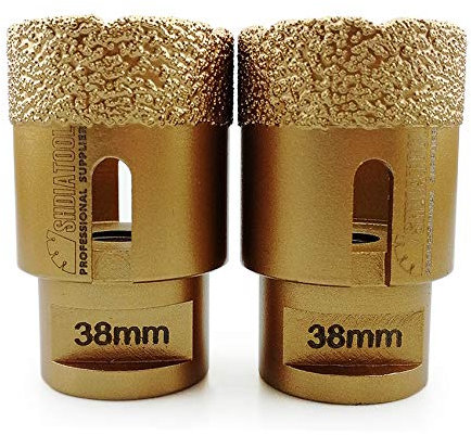 SHDIATOOL Diamantbohrer 2 Stücke 38mm Lochsäge Bohrkrone M14 Gewinde für Porzellan Fliese Keramik Granit Marmor Trockenbohren