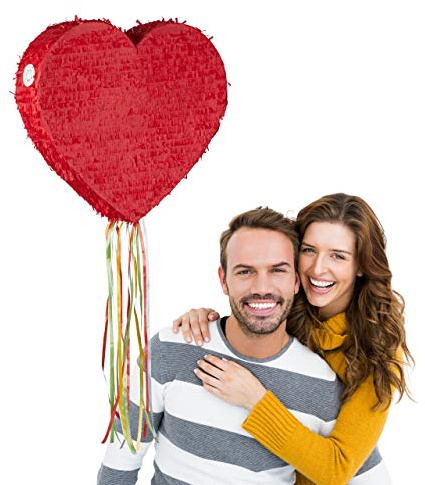 Relaxdays Herzpinata zum Aufhängen, Kinder & Erwachsene, selbst Befüllen, Hochzeit, Verlobung, Valentinstag, Pinata, rot