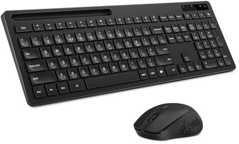 Wireless Keyboard and Mouse, seenda 2.4G Wireless Keyboard Mouse Set with USB Receiver, Full Size with Phone Holder for Windows PC Laptop Desktop Computer, Black