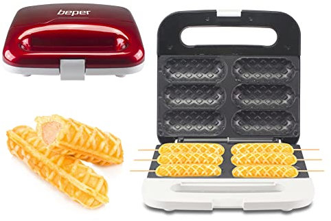 BEPER P101CUD100 Waffle Maker a Forma di Stecco - Piastra Waffle per 6 Mini Waffle in pochi Minuti