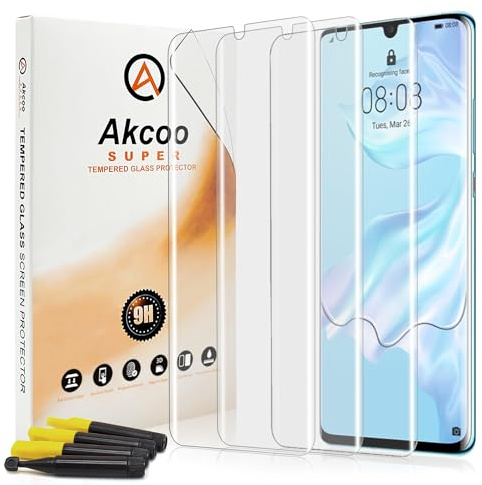 Akcoo Schutzglas für P30 Pro -3 Stück,Kratzer Reparieren,Rand zu Rand Vollabdeckung,Sensible Berührung,Hüllen Freundlich,Fingerabdruck-ID Kompatibel