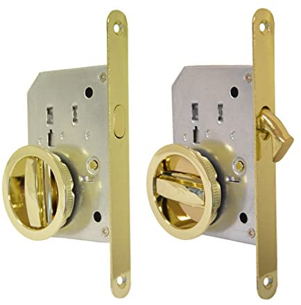 BricoShopping set MANIGLIE per PORTA interna in legno A SCOMPARSA SCORREVOLE KIT con SERRATURA ad INCASSO GANCIO chiave e nottolino cieca rotonda bocchetta oro (Tondo C/Serratura, Oro)