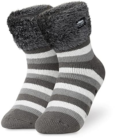 CityComfort Calze Donna, Calzini Antiscivolo Invernali a Pantofola a Fantasia (Carbone/Bianco)