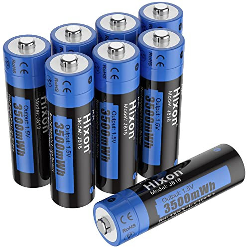 Hixon Batterie AA 1,5 V - Batterie rechargeable au lithium AA - Sortie constante de 1,5 V avec courant de décharge maximum de 3 A - 1500 cycles - 3500 mWh - Batterie au lithium AA haute capacité - Lot