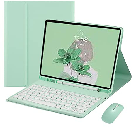 QYiiD Funda para Teclado para iPad 6, iPad 5, Air 2 Pro de 9.7 Pulgadas, Teclado con ratón, Funda iPad 6ª 5ª Gen con Soporte para lápiz, Teclado español Ñ Desmontable para iPad 9.7 2018/2017, Verde