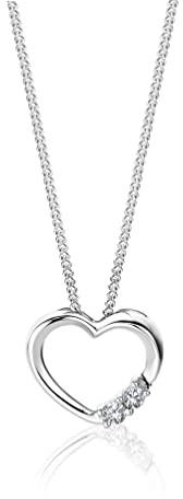 OROVI Schmuck Damen 0.05 Ct Diamant Herzkette Weißgold mit Kettenanhänger Herz und 2 Diamanten Brillanten Halskette aus 14 Karat (585) Gold, 45 cm lang