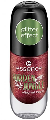 essence HIDDEN JUNGLE effect nail lacquer, Nailpolish, Nagellack, Nr. 05 Forbidden Berry, rot, gelig, glitzernd, intensiv, strahlend, schimmernd, glänzend, vegan, Mikroplastik Partikel frei (8ml)