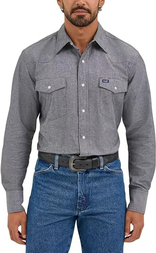 Wrangler Camisa de Trabajo de Manga Larga con Corte Vaquero con Acabado Lavado, Noche Sin Luna, XL para Hombre