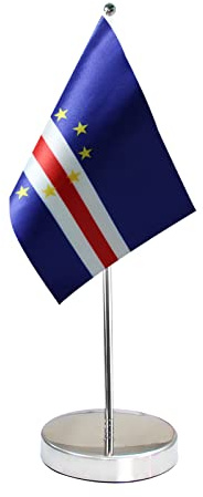 Cape Verde Table Flag 9 x 6- Cape Verde Desk Flag Display, Include Stainless Steel Base and Adjustable Pole