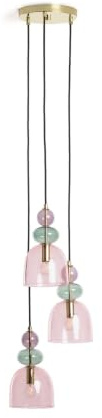 LEDKIA Pendelleuchte Metall und Glas Tri Baudelaire Rosa | Vintage Design | Einstellbare Länge | Für Wohnzimmer, Küche, Schlafzimmer | E14 Fassung