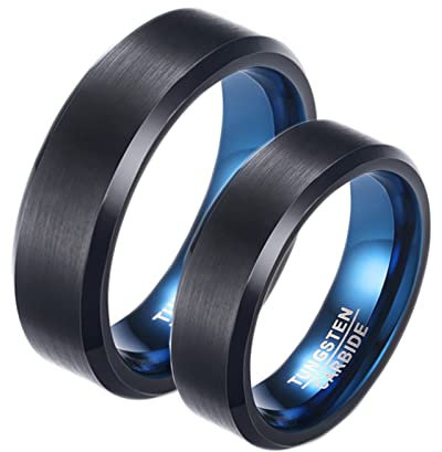 BCughia Freundschaftsringe Beste Freundin, Schwarz Ringe 6 mm Schwarzer Gebürsteter Ring mit Abgeschrägter Kante Damengröße 57(18.1), Herrengröße 65(20.7)