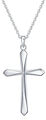 Rnivida 925 Sterling Silver Cross Pendant Necklace for Women, Simple Cross Necklace with 18 Chain, Christian Cross Necklace for Women