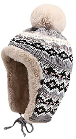 XIUH Winter warme Schalmütze Set Warme Wintermütze Stricken Schal Mütze Damen Beanie Ohrenschützer HüTe Winddichte Kuschelig Weich Ohrklappen Mütze Winddichte Schalmütze