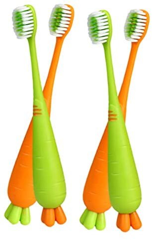 FRCOLOR Kinderzahnbürste 4 Stück Karottenform Manuelle Zahnbürste Weiche Borsten Kinderzahnbürsten Kinderzahnbürsten in Großpackung Für Kleinkinder