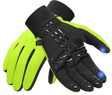 INBIKE Fahrradhandschuhe Winterandschuhe Outdoorhandschuhe Skihandschuh MTB Mountainbike Handschuhe Laufhandschuhe Herren Damen Touchscrennfähig Winter Warm Winddicht Grün,XL