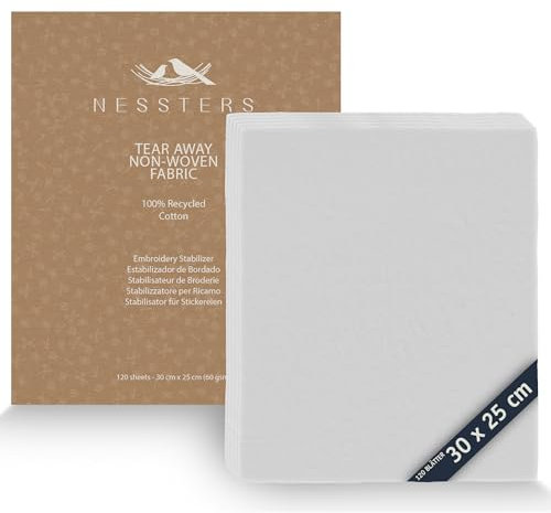 NESSTERS Stickvlies ausreißbar (Tear-Away) - 60 GSM Maschinenstickvlies - 100% Baumwolle - 120 Blätter 25x30 cm - Ideal für Maschinen- und Handstickerei