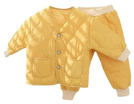 vestiti estivi set ragazze giacca trapuntata bambino ragazze ragazzi pantaloni imbottiti giacca imbottita in pile con piumino giacca imbottita set caldo per, Giallo, 12-18 Mesi