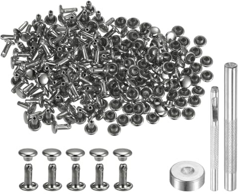 QUARKZMAN 100 Ensembles de Rivets en Cuir 8 x 6mm Rivets à double capuchon en métal, boutons-pression, attaches avec 3 outils de réglage, rivets pour artisanat du cuir, bricolage, bronze