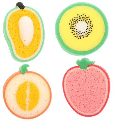 LIFKOME Fruit Shaped Wash Sponges Thick Cartoon Dish Sponges for Household and Restaurant Use 4pcs Set Mango Kiwi Strawberry Melon