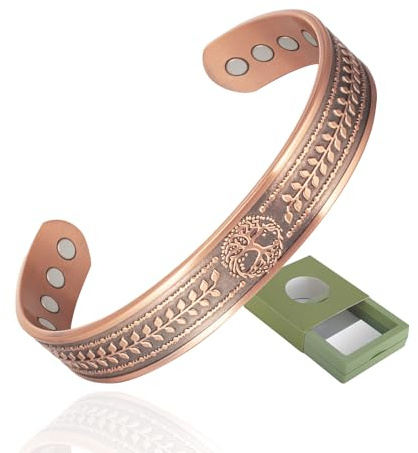 YINOX Superstarkes magnetisches Kupferarmband für Männer und Frauen, klassisches Retro-Lebensbaum-Kupferarmband, inklusive 8 übergroßen NdFeB-Magneten und hochwertiger Geschenkbox (6,5 Zoll) (A)