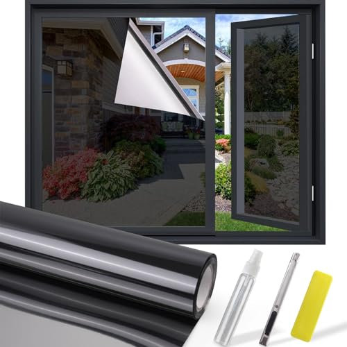 UIOK Pellicola per Vetri Finestre, Pellicola Adesiva per Vetri Nero Grigio Pellicola Oscurante Vetri Finestre, Pellicola Privacy Finestr-e 44.5x400cm Anti 99% UV Pellico-la Oscurante per Ufficio Casa