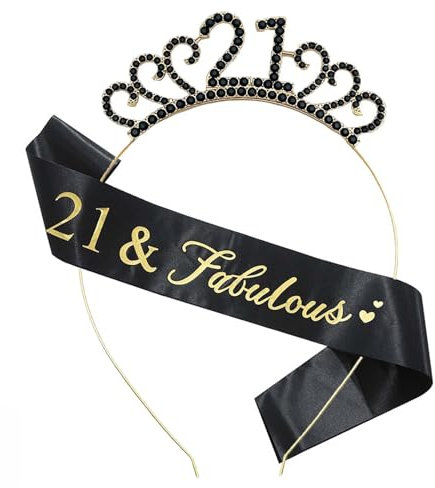 MIOSJI 21st Birthday Sash and Crystal Crown Hats Sashes for 21st Birthday Gifts for Her Party Decorations