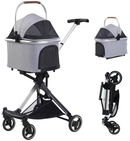 guoyjmm Hundebuggy Faltbarer Haustier, Hundewagen Haustier Buggy bis 15 kg Hund Katze Reise Kinderwagen 4 Räder, Katzenbuggy,Jogger Katzenbuggy